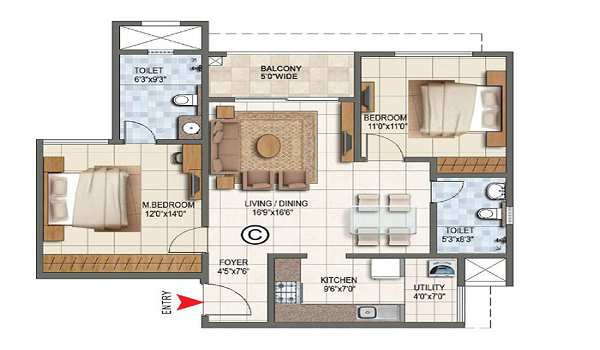 Prestige Golden Grove 2 BHK Floor Plan Prestige Golden Grove 2 BHK Floor Plan